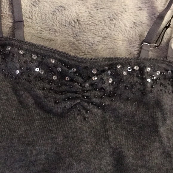 Guess cashmere sweater camisole S grey sequin strapless option soft fitted NEW - Picture 3 of 9